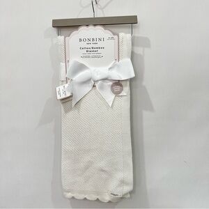 Bonbini Off White Cotton Bamboo Baby Blanket Knit Size 28" X 38" Hypoallergenic